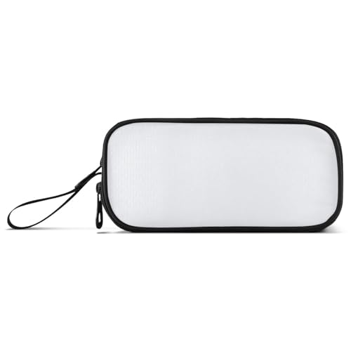 Einzigartiges, weißes einfarbiges Nylon-Federmäppchen mit Reißverschluss, großes Fassungsvermögen, Schulmäppchen, Schreibwaren für College-Kinder von Amooorous