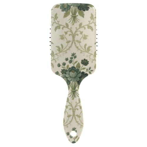 Europäische Retro-Haarbürste für Damen, grünes Muster, Kopfhaut-Massagegerät für kurzes Haar, mit ergonomischem Griff, Cepillo para peinar von Amooorous