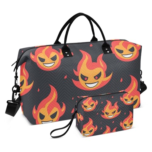 Evil Laughing Flame Demon Reise-Handtasche, Handgepäck, Wochenendtasche, Turnbeutel mit verstellbarem Riemen, für Trekking, wasserdicht, Evil Laughing Flame Demon, 1 size von Amooorous