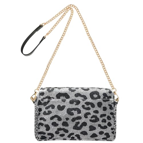 Fake Glitter Leopard Print Grau Mode Kleine Crossbody Taschen Veganes Leder Damen Geldbörsen Wasserdicht Umhängetasche von Amooorous