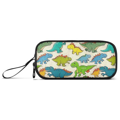 Federmäppchen, Cartoon-Dinosaurier, Nylon, hohe Kapazität, Federmäppchen, Organizer, Schreibwaren-Tasche für Herren in der Mittelschule, Beige von Amooorous