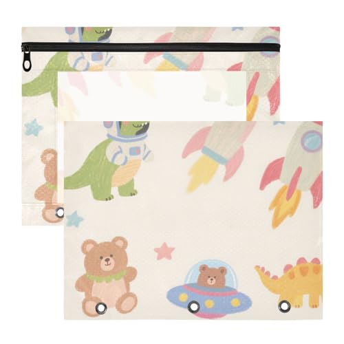 Federmäppchen, entzückender 3-Lochstanzer für 3 Ringe, 2 Stück, Lehrerklasse, Cartoon, niedliche Dinosaurier-Raketen von Amooorous