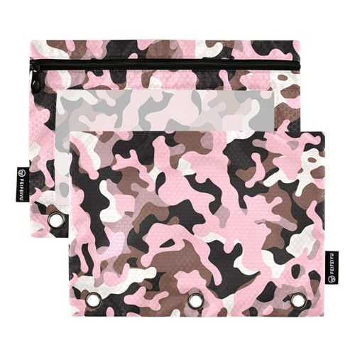 Federmäppchen Kinder mit klarem Fenster Tarnung Pfirsich braun Reißverschluss Federmäppchen mit Reißverschluss verstärkte Ösen 3 Ringe Federmäppchen für Klassenzimmer Schule Bürobedarf mehrfarbig 2 von Amooorous
