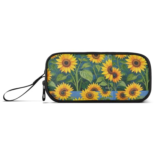 Federmäppchen aus Nylon, Motiv: Ölgemälde, gelbe Sonnenblume, großes Fassungsvermögen, für adrette Schulkinder von Amooorous