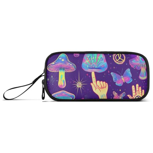 Federmäppchen aus Nylon, Motiv: bunte Pilze, großes Fassungsvermögen, Federmäppchen für Schule, Schreibwaren, Tasche für Herren in der Mittelschule von Amooorous