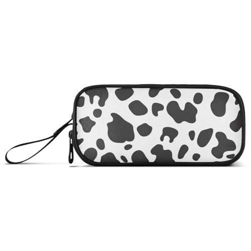 Federmäppchen aus Nylon, groß, mit Kuh-Leopardenmuster, hohe Kapazität, Federmäppchen, Schreibwaren-Tasche für Herren in der Mittelschule, Weiß / Schwarz von Amooorous