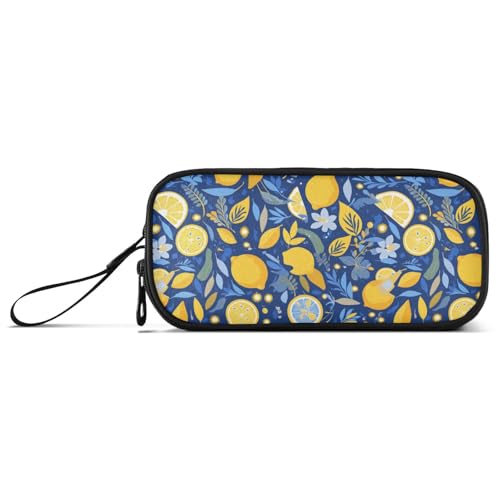 Federmäppchen aus Nylon, großes Fassungsvermögen, Blau und Gelb, Sommer-Zitrone, großes Fassungsvermögen, Netz, Schreibwaren für College-Kinder von Amooorous