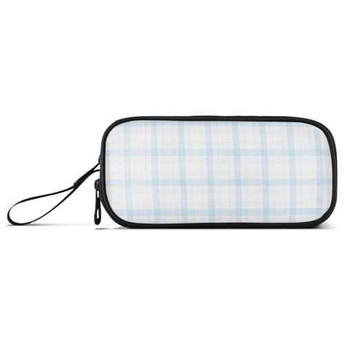 Federmäppchen aus Nylon, mit großem Fassungsvermögen, für Teenager, Mädchen, Schreibwaren-Tasche für High-School-Frauen, Puderblau, Schachbrettmuster von Amooorous