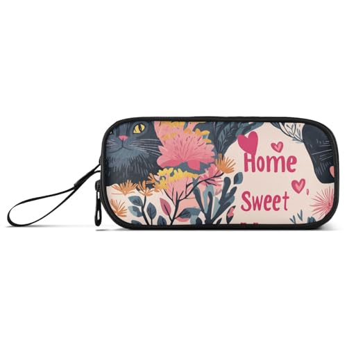 Federmäppchen aus Nylon mit Blumenblättern, schwarze Katzen, hohe Kapazität, Federmäppchen für Mädchen, Schreibwarentasche für adrette Schulmänner von Amooorous