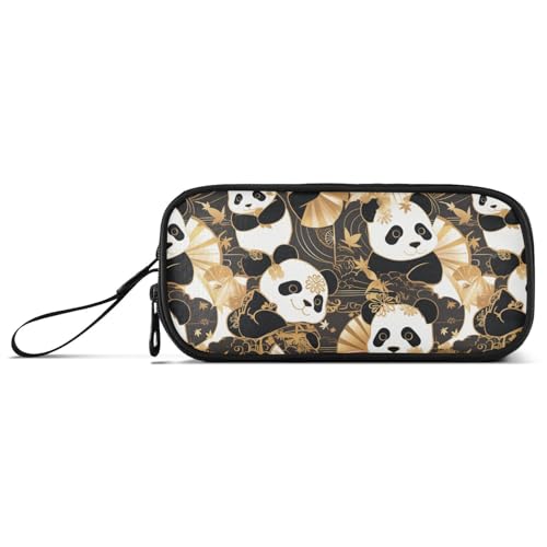 Federmäppchen aus Nylon mit niedlichem Panda-Motiv, Schwarz und Gold, für Studenten, hohe Kapazität, Kunst-Federmäppchen, Schule, Schreibwaren für die Mittelschule von Amooorous