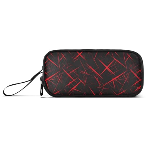 Federmäppchen aus Nylon mit unregelmäßigem Muster, hohe Kapazität, Federmäppchen für Mädchen, Schreibwaren für Jugendliche, Rot und Schwarz von Amooorous