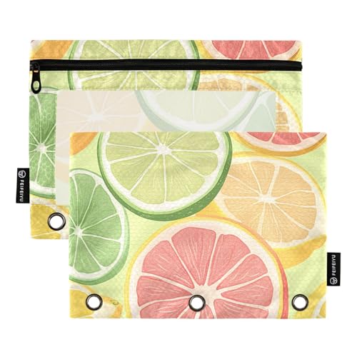 Federmäppchen für Kinder mit klarem Fenster grün Zitrone Frucht Farbe Federmäppchen in gemischten Farben Zoll Ordner 3 Ringe für Bürobedarf mehrfarbig 2 Stück von Amooorous