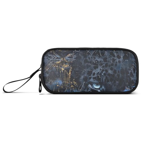 Federmäppchen für Mädchen, Leopardenmuster, Nylon, großes Fassungsvermögen, Schreibwaren für Herren in der Mittelschule, Schwarz von Amooorous