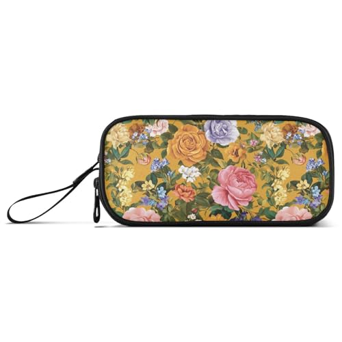 Federmäppchen für Mädchen, Ölgemälde mit bunten Retro-Blumen, Nylon, hohe Kapazität, Federmäppchen für Mädchen, Schule, Schreibwaren für High School Kids von Amooorous