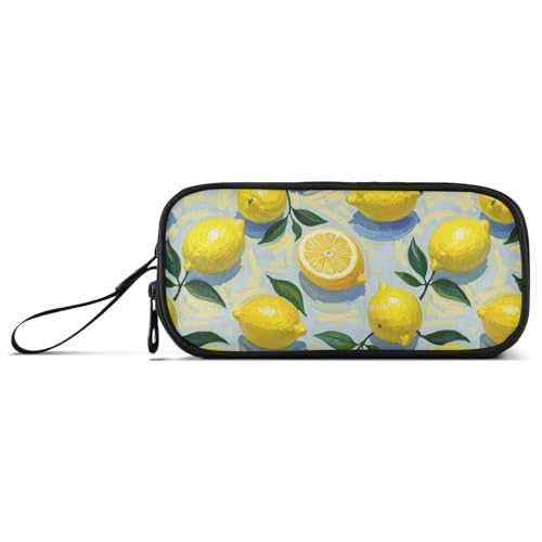 Federmäppchen für Mädchen, Ölgemälde mit gelber Zitrone, Nylon, große Kapazität, Schulmäppchen, Schreibwarentasche für Schule und Damen von Amooorous