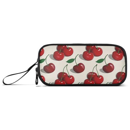 Federmäppchen für Mädchen, Ölgemälde mit roter Kirsche, Nylon, großes Fassungsvermögen, Schreibwaren-Organizer für Schulmann von Amooorous