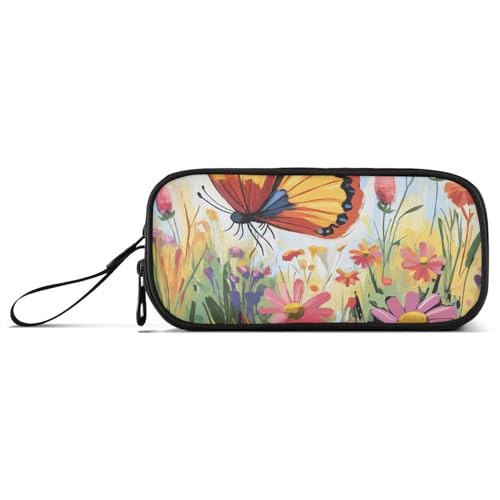 Federmäppchen für Ölgemälde, Schmetterlinge und Blumen, Nylon, mit Griff, großes Fassungsvermögen, Reißverschluss, Schreibwaren-Organizer für Gymnasiallehrer von Amooorous