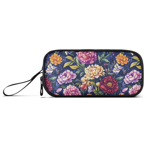Federmäppchen für Ölgemälde mit bunten Retro-Blumen, Nylon, große Kapazität, Federmäppchen für Schule, Schreibwaren für adrette Schullehrer von Amooorous