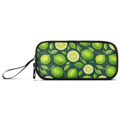 Federmäppchen für Ölgemälde mit grüner Zitrone, Nylon, mit Reißverschluss, großes Fassungsvermögen, Federmäppchen, Schreibwaren-Organizer für adrette Schule, Teenager von Amooorous