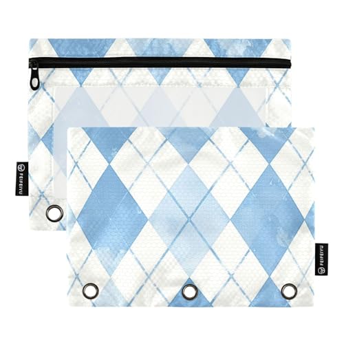 Federmäppchen für Ordner mit transparentem Fenster, blaues und weißes Traumraster, großes Federmäppchen, klares Fenster und Ösen, 3-Loch-Binder für Bürobedarf, mehrfarbig, 2 Stück von Amooorous
