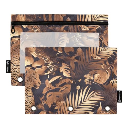 Federmäppchen für Ordner mit transparentem Fenster, schwarzes und goldenes Leopardenmuster, großes und stabiles 3-Ring-Bindermappen, Schulklasse, Büro, Organizer, mehrfarbig, 2 Stück von Amooorous