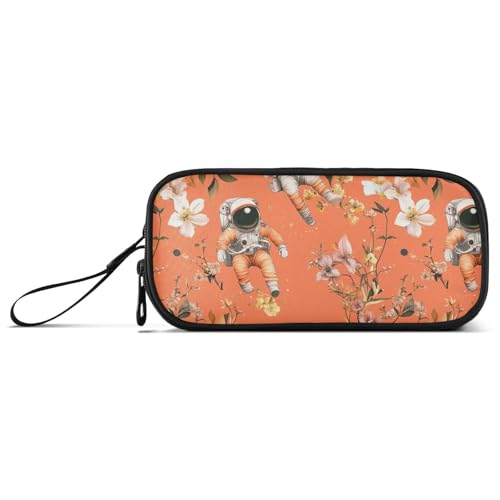 Federmäppchen für Teenager, Cartoon-Motiv, niedlich, weiß, Astronautenblumen, Nylon, hohe Kapazität, Federmäppchen, Schreibwaren-Organizer für adrette Schüler von Amooorous