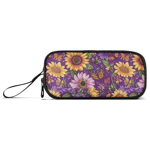 Federmäppchen für Teenager, Ölgemälde mit gelben Retro-Sonnenblumen, Nylon, große Kapazität, Federmäppchen für Mädchen, Schreibwaren für Schulmädchen von Amooorous