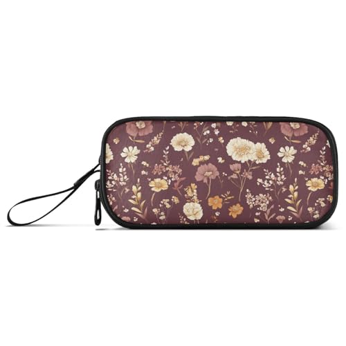 Federmäppchen für Teenager, Ölgemälde mit violetten Retro-Blumen, Nylon, große Kapazität, Schlitz, Federmäppchen, Schulbedarf für adrette Schuljungen von Amooorous