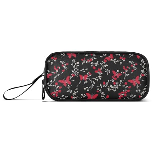 Federmäppchen für Teenager, große Kapazität, großes Federmäppchen, Schreibwaren-Organizer für Schule, Herren, Rot / Schwarz von Amooorous