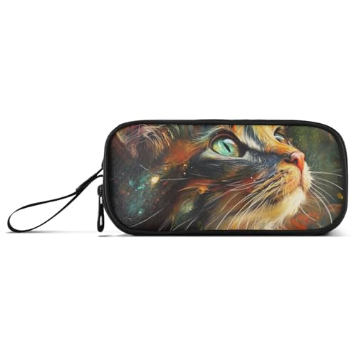 Federmäppchen für die Schule, Motiv: Ölgemälde, niedliche Katze, Nylon, hohe Kapazität, Federmäppchen für die Schule, Schreibwarentasche für elementare Erwachsene von Amooorous