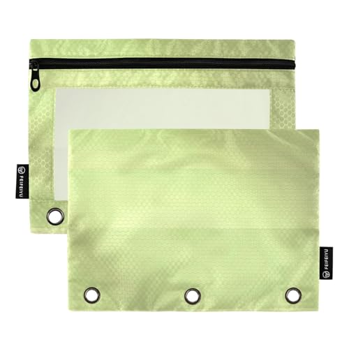 Federmäppchen für die Schule mit transparentem Fenster, grüner Farbverlauf, Streifen, Federmäppchen mit Reißverschluss, verstärkte Ösen, 3 Löcher, Ordner für Schule, Büro und Zuhause, mehrfarbig, 2 von Amooorous