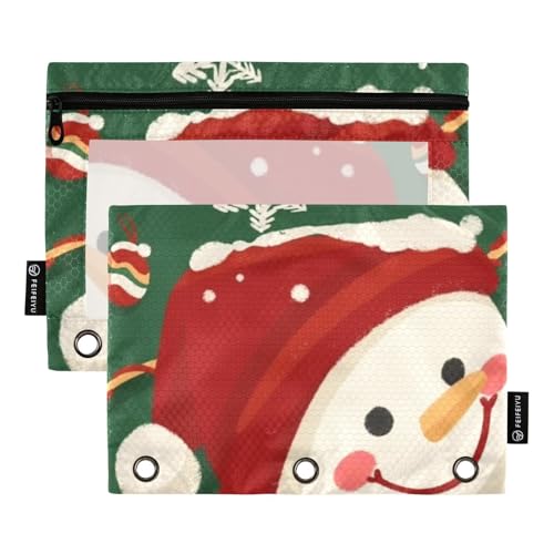 Federmäppchen mit 3 Löchern, für Ordner mit transparentem Fenster, Grün, Weihnachtsfeier, großes Federmäppchen, groß und stabil, Drei-Ringe, Ordner für Bürobedarf, mehrfarbig, 2 Stück von Amooorous