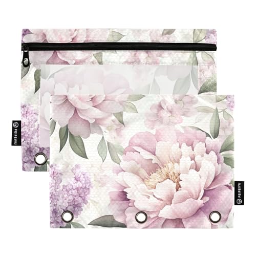 Federmäppchen mit 3 Löchern für Ordner mit transparentem Fenster, romantische Pfirsichrosen für Valentinstag, großes und stabiles Drei-Ringbuch zur Aufbewahrung von Schulstudenten, Lehrerbedarf von Amooorous