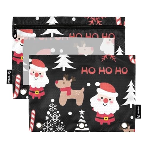 Federmäppchen mit 3 Löchern und transparentem Fenster, schwarz, für Weihnachten, Party, Bleistiftbeutel mit Reißverschluss, verstärkte Ösen, 3 Ringe, Federmäppchen zur Aufbewahrung von Schul- und von Amooorous