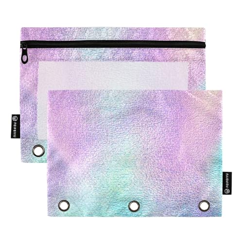 Federmäppchen mit 3 Ringen für Ordner mit transparentem Fenster, Laser-Stil, weiches Federmäppchen, klares Fenster und Ösen, 3 Ringe, Ordner für Klassenzimmer, Schule, Bürobedarf, mehrfarbig, 2 Stück von Amooorous