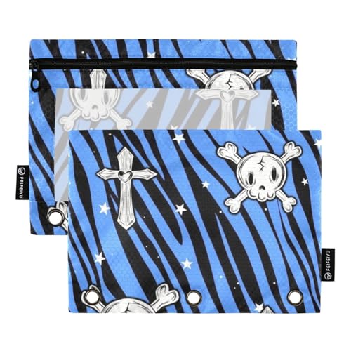 Federmäppchen mit 3 Ringen für Ordner mit transparentem Fenster, Y2K, blaues Leopardenmuster, Kunststoff-Federmäppchen mit Reißverschluss, verstärkte Ösen, Ordner, 3 Ringe zur Aufbewahrung von Schul von Amooorous