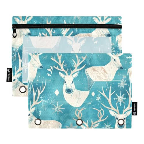 Federmäppchen mit 3 Ringen mit transparentem Fenster, Grün, Pixel, Elch, Weihnachten, Kunststoff-Federmäppchen in verschiedenen Farben, drei Ringe, Ordner zur Aufbewahrung von Schulstudenten von Amooorous