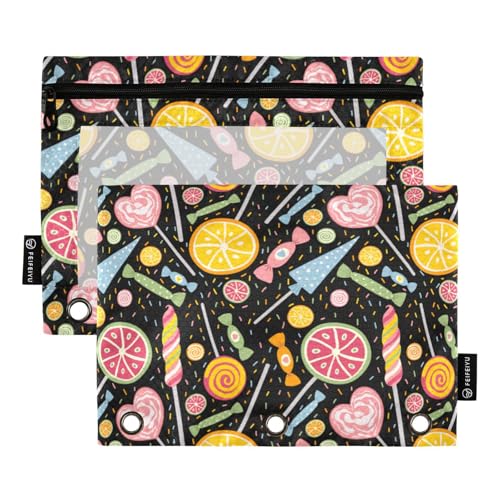 Federmäppchen mit 3 Ringen mit transparentem Fenster, buntes Federmäppchen mit Reißverschluss mit Reißverschluss, verstärkte Ösen, 3 Ringe, Ordner für Bürobedarf, mehrfarbig, 2 Stück von Amooorous