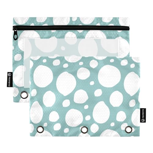 Federmäppchen mit 3 Ringen mit transparentem Fenster, weiß, unregelmäßige Punkte, mit Reißverschluss, in verschiedenen Farben, Federmäppchen, 3 zur Aufbewahrung von Schulstudenten, Lehrerbedarf von Amooorous