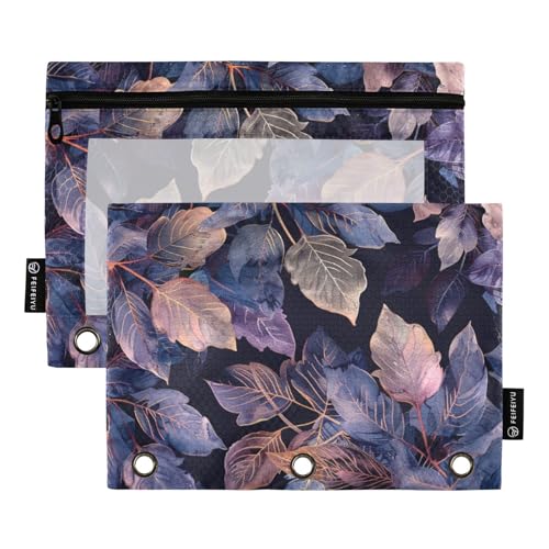 Federmäppchen mit 3 Ringen und transparentem Fenster, Blätter, transparentes Fenster und Ösen, 3 Ringe, Ordner, Schulklasse, Büro, Organizer, mehrfarbig, 2 Stück von Amooorous