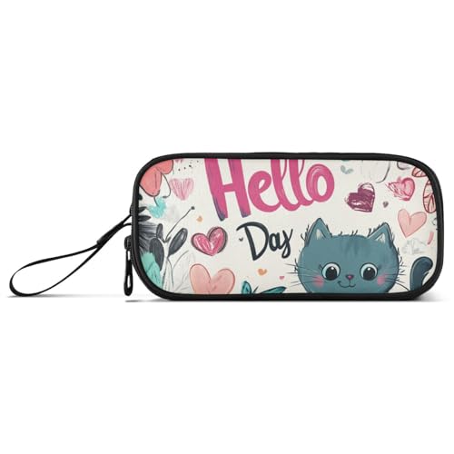 Federmäppchen mit Aufschrift "Valentines Day Tree Cat", Nylon, großes Fassungsvermögen, Reißverschluss, Federmäppchen, Schreibwaren-Tasche für Herren in der Mittelschule von Amooorous