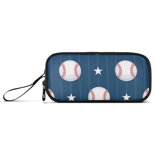 Federmäppchen mit Baseball-Sternen, Nylon, hohe Kapazität, Federmäppchen mit Reißverschluss, Schreibwaren für College-Mädchen, Blau und Weiß von Amooorous