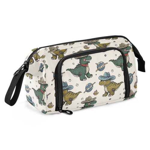 Federmäppchen mit Cartoon-Cowboy-Dinosaurier-Silhouette, großes Fassungsvermögen, multifunktionales Federmäppchen mit Reißverschluss, für Lehrer, High School, Beige von Amooorous