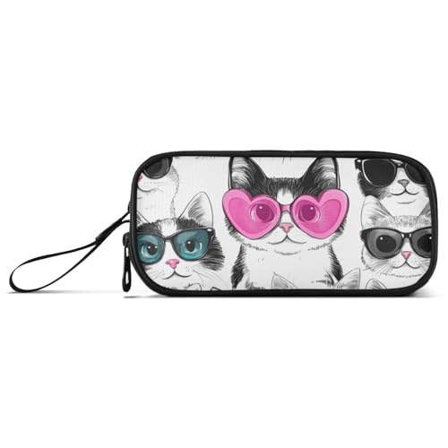 Federmäppchen mit Cartoon-Motiv, niedliches schwarzes und weißes Kätzchen, Nylon, Reißverschluss, großes Fassungsvermögen, Federmäppchen, Schreibwaren-Organizer für Schule, Teenager von Amooorous