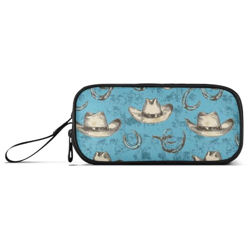 Federmäppchen mit Cowboyhut, Nylon, großes Fassungsvermögen, Reißverschluss, Schreibwaren-Organizer für adrette Schule und Erwachsene, Braun von Amooorous