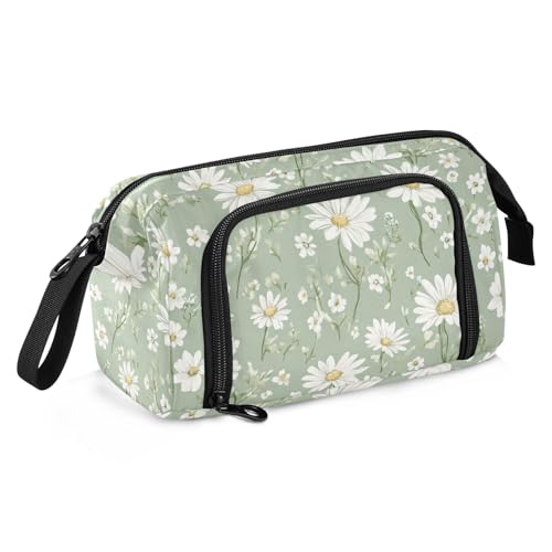 Federmäppchen mit Gänseblümchen, großes Fassungsvermögen, leicht, Hartschale, für Herren, Kosmetik, Weiß Federmäppchen mit Gänseblümchen, großes Fassungsvermögen, leicht, Hartschale, für Herren, Kosmetik, Weiß von Amooorous