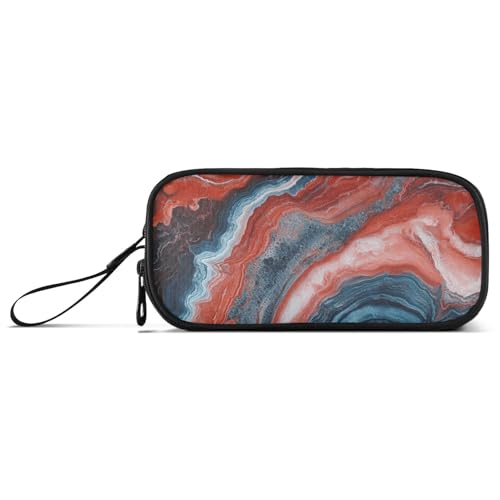 Federmäppchen mit Marmor-Textur, Nylon, großes Fassungsvermögen, großes Fassungsvermögen, Federmäppchen, Schreibwaren für Mittelschule, Kinder, Rot und Blau von Amooorous