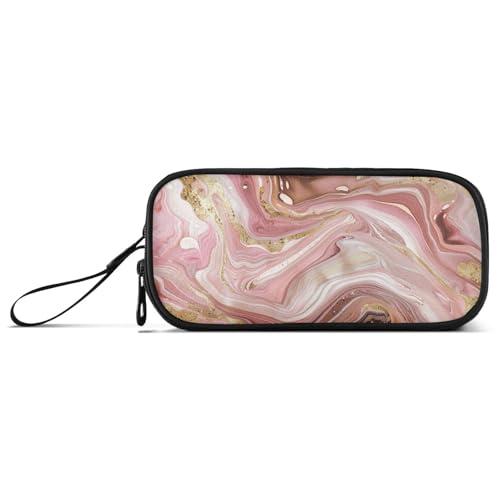 Federmäppchen mit Marmor-Textur, Nylon, hohe Kapazität, Federmäppchen für Schule, Schreibwaren, Organizer für Schule, Kinder, Pfirsichgold von Amooorous