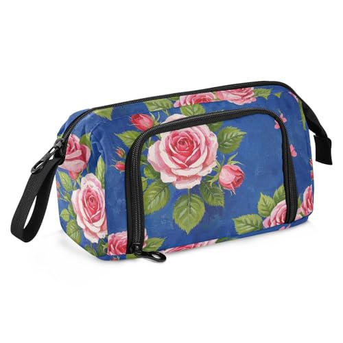 Federmäppchen mit Ölgemälde mit Pfirsichrosen, großes Fassungsvermögen, multifunktionales Federmäppchen für Schule, Lehrer, Schulbedarf von Amooorous