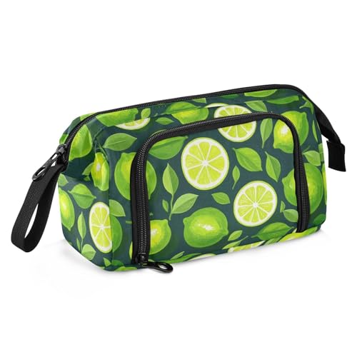Federmäppchen mit Ölgemälde mit grüner Zitrone, großes Fassungsvermögen, Federmäppchen mit Reißverschluss, leichtes Hartschalen-Federmäppchen für Mädchen, High School von Amooorous
